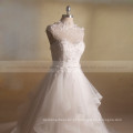 Intellectuality High Collar Lace Beads Sequin Flowers Tiered Long Train Wedding Gown